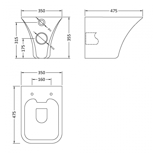 Hudson Reed Grace Wall Hung Rimless Toilet - Soft Close Seat