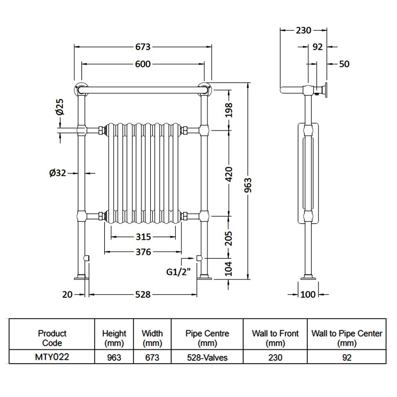 Hudson Reed Harrow Heated Radiator Towel Rail 965mm H x 673mm W - Chrome
