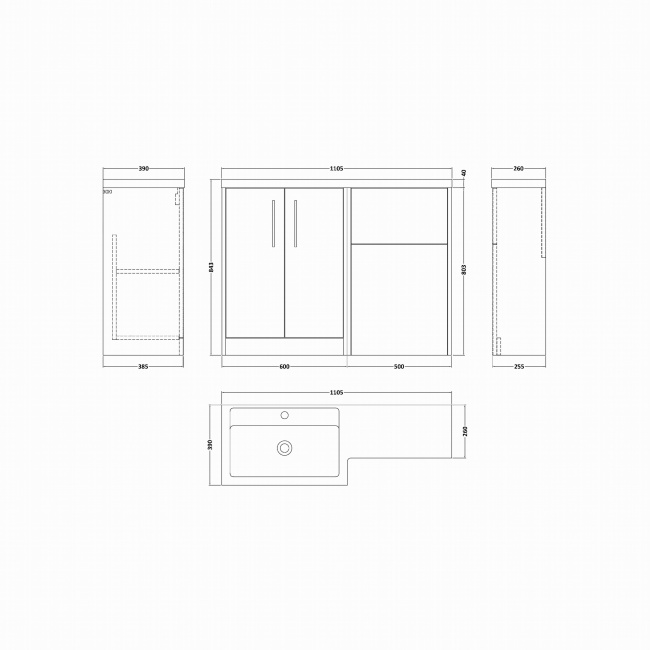 Hudson Reed Juno 1100mm Combination Vanity Basin and Toilet Unit  | Dimension Image