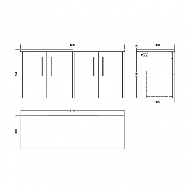 Hudson Reed Juno Wall Hung 4-Door Vanity Unit with Carrera Marble Worktop 1200mm Wide - Midnight Blue