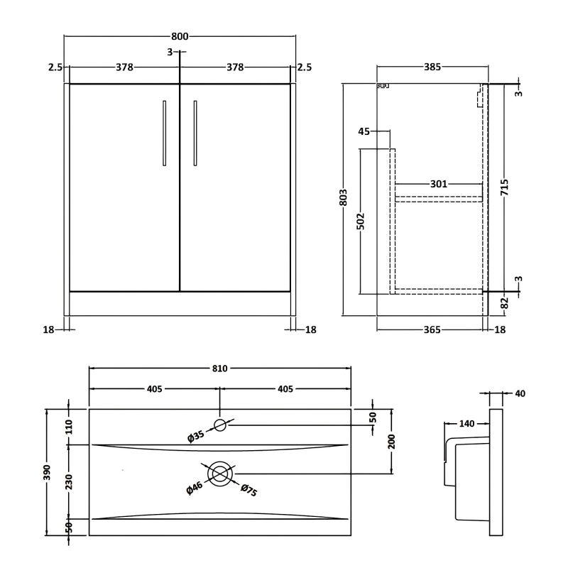 Hudson Reed Juno Floor Standing 2-Door Vanity Unit with Basin 1 800mm Wide - Metallic Slate