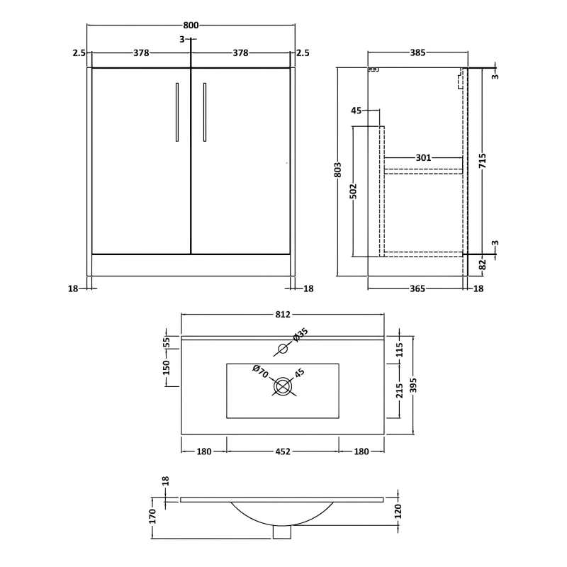 Hudson Reed Juno Floor Standing 2-Door Vanity Unit with Basin 2 800mm Wide - Autumn Oak