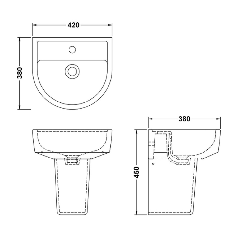 Hudson Reed Marlow Comfort Basin and Semi Pedestal 420mm Wide - 1 Tap Hole
