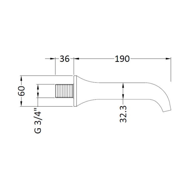 Hudson Reed Tec Lever Wall Mounted Bath Spout - Chrome