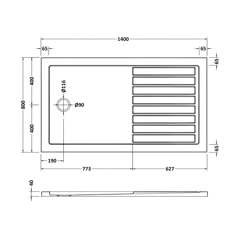 Nuie Pearlstone Slip Resistant Walk In Rectangular Shower Tray 1400mm x 800mm