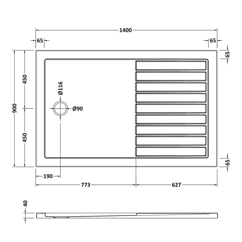 Nuie Pearlstone Grey Slate Effect Rectangular Walk-In Shower Tray 1400mm x 900mm