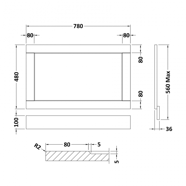 Hudson Reed Old London Bath End Panel 560mm H x 780mm W - Storm Grey