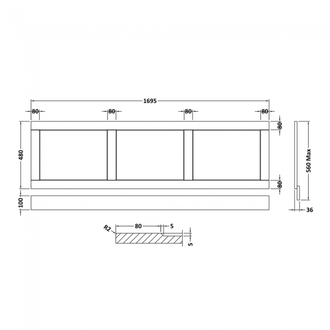 Hudson Reed Old London Bath Front Panel 560mm H x 1695mm W - Timeless Sand