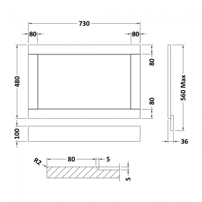 Hudson Reed Old London Bath End Panel 560mm H x 730mm W - Timeless Sand