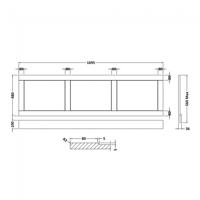 Hudson Reed Old London Bath Front Panel 560mm H x 1695mm W - Hunter Green