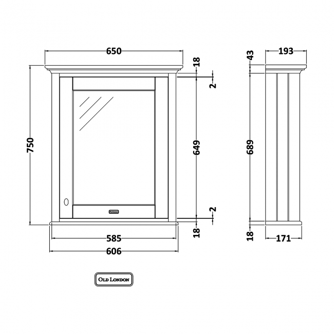 Hudson Reed Old London Mirrored Bathroom Cabinet 650mm Wide - Hunter Green