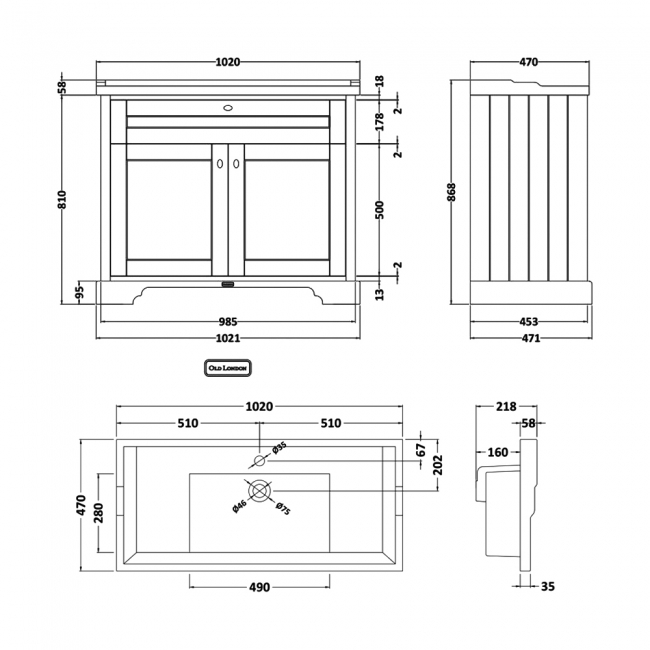 Hudson Reed Old London Floor Standing Vanity Unit with 1TH Basin 1000mm Wide - Twilight Blue