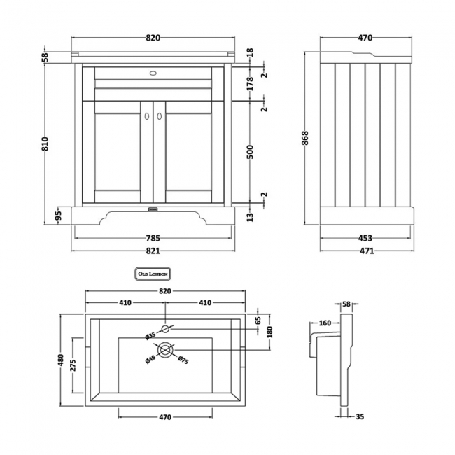 Hudson Reed Old London Floor Standing Vanity Unit with 1TH Basin 800mm Wide - Timeless Sand