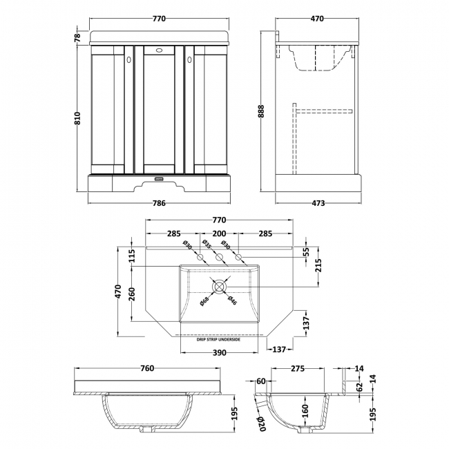 Hudson Reed Old London Angled Floor Standing Vanity Unit with 3TH White Marble Top Basin 750mm Wide - Hunter Green