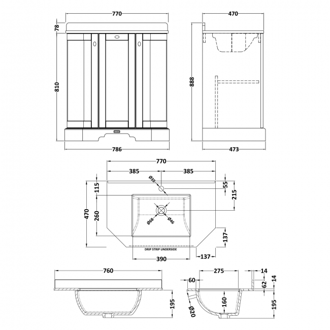 Hudson Reed Old London Angled Floor Standing Vanity Unit with 1TH Grey Marble Top Basin 750mm Wide - Hunter Green