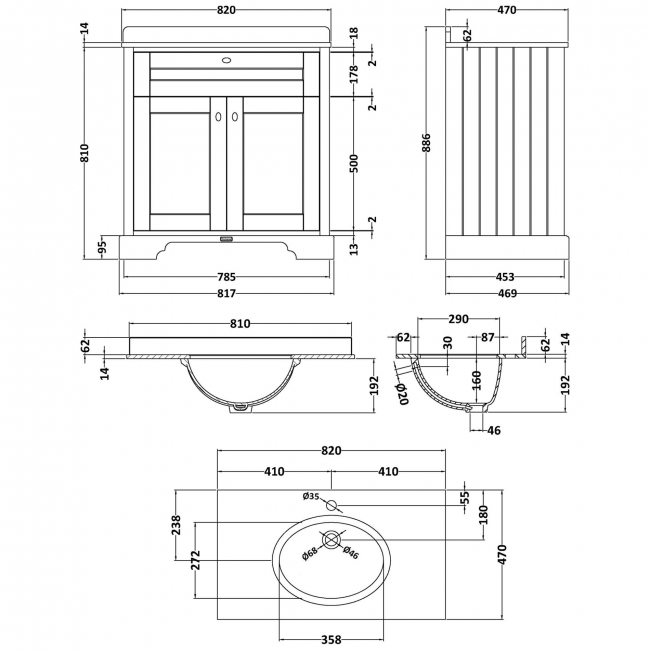 Hudson Reed Old London Floor Standing Vanity Unit with 1TH White Marble Top Basin 800mm Wide - Hunter Green