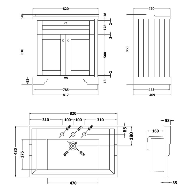 Hudson Reed Old London Floor Standing Vanity Unit with 3TH Basin 800mm Wide - Hunter Green