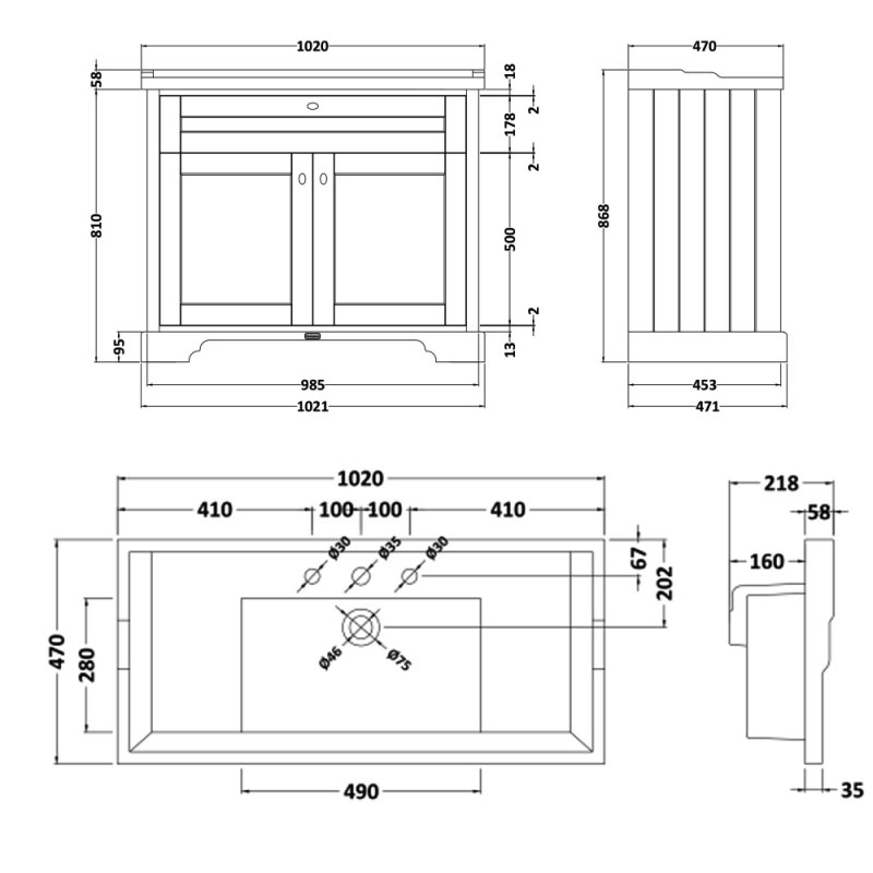 Hudson Reed Old London Floor Standing Vanity Unit with 3TH Basin 1000mm Wide - Hunter Green
