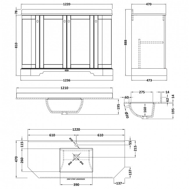 Hudson Reed Old London Angled Floor Standing Vanity Unit with 1TH Black Marble Top Basin 1200mm Wide - Hunter Green