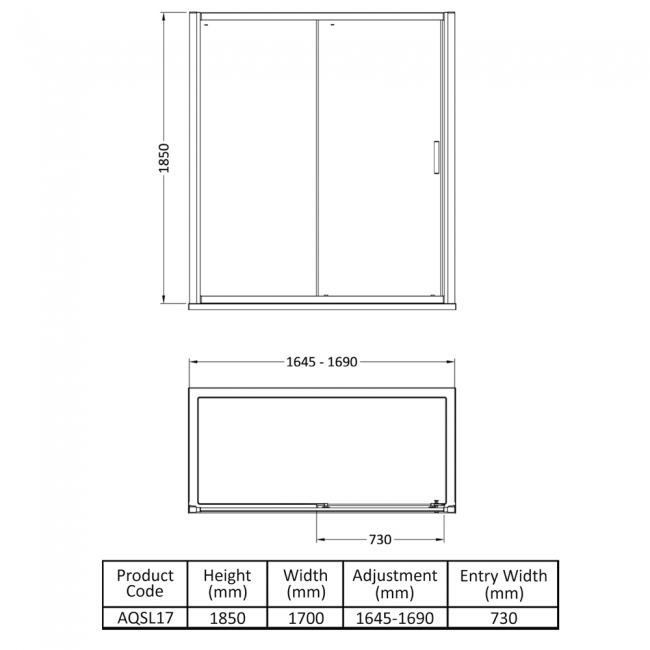 Hudson Reed Pacific Sliding Shower Door 1700mm Wide - 6mm Glass