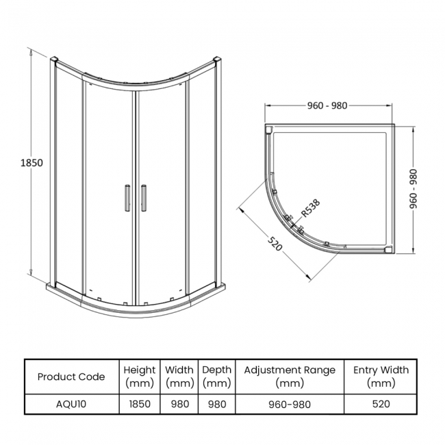 Hudson Reed Pacific Quadrant Shower Enclosure 1000mm x 1000mm - 6mm Glass