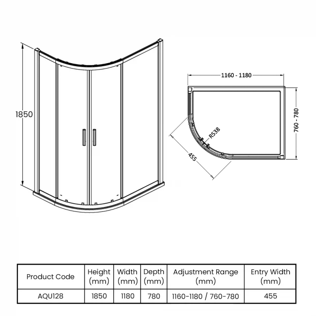 Hudson Reed Pacific Offset Quadrant Shower Enclosure 1200mm x 800mm - 6mm Glass