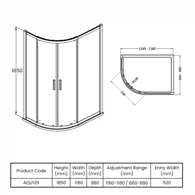 Hudson Reed Pacific Offset Quadrant Shower Enclosure 1200mm x 900mm - 6mm Glass