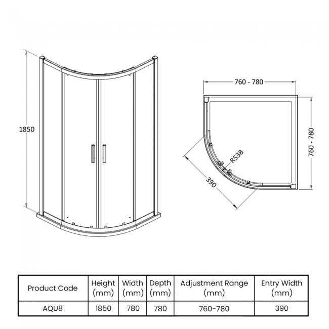 Hudson Reed Pacific Quadrant Shower Enclosure 800mm x 800mm - 6mm Glass