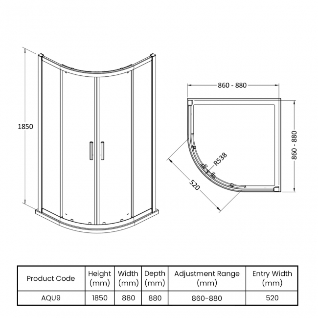 Hudson Reed Pacific Quadrant Shower Enclosure 900mm x 900mm - 6mm Glass