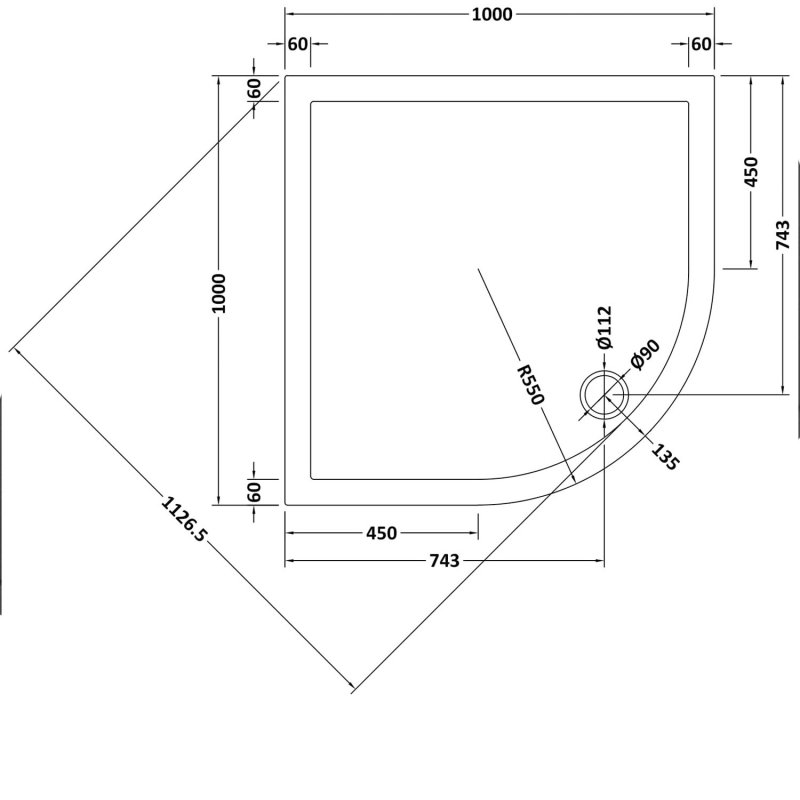 Hudson Reed Quadrant Shower Tray 1000mm x 1000mm - Slate Grey