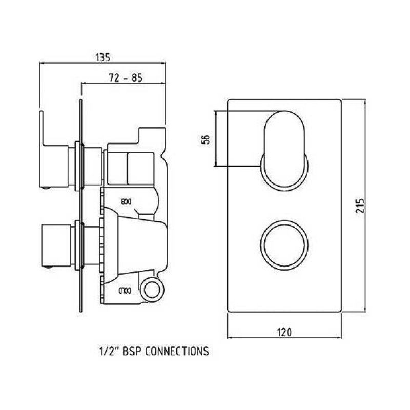 Hudson Reed Ratio Concealed Shower Valve Dual Handle - Chrome