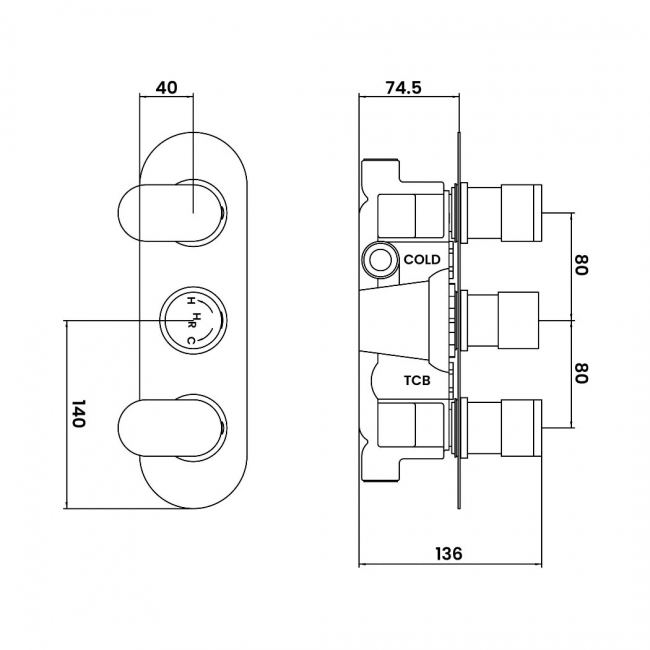 Hudson Reed Reign Concealed Triple Handle Shower Valve With Diverter and Oval Back Plate - Chrome