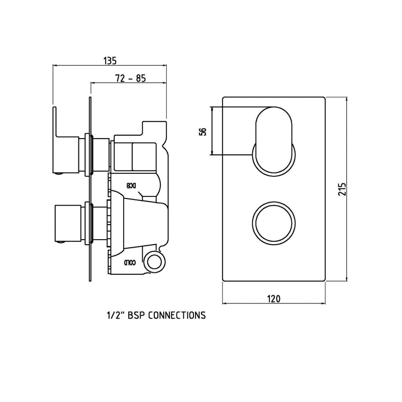 Hudson Reed Reign Concealed Shower Valve Dual Handle - Chrome