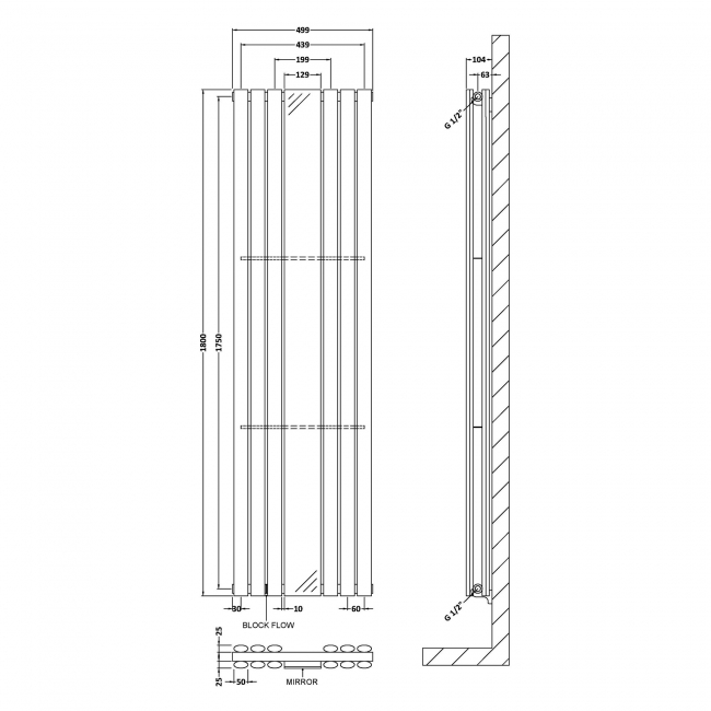 Hudson Reed Revive Double Designer Vertical Radiator Mirror 1800mm H x 499mm W - Anthracite