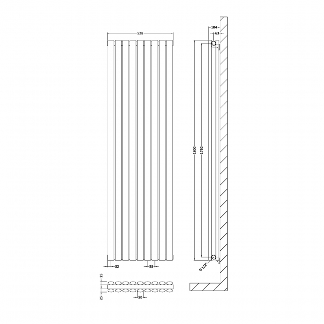 Hudson Reed Revive Double Designer Vertical Radiator 1800mm H x 528mm W - High Gloss White
