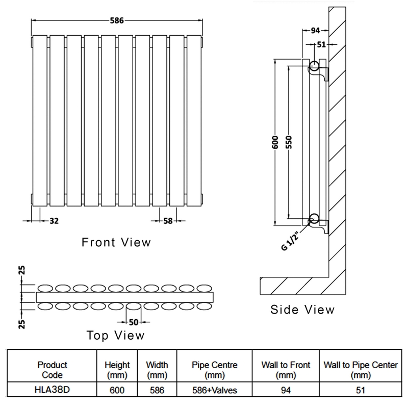 Hudson Reed Revive Designer Radiator | HLA38D | 600mm x 586mm | Anthracite