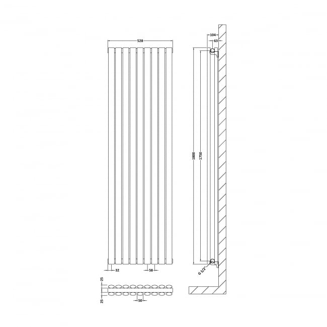 Hudson Reed Revive Double Designer Vertical Radiator 1800mm H x 528mm W - Anthracite