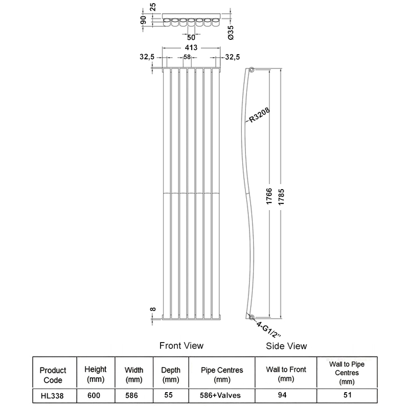 Hudson Reed Revive Wave Designer Vertical Radiator 1785mm H x 413mm W - High Gloss White