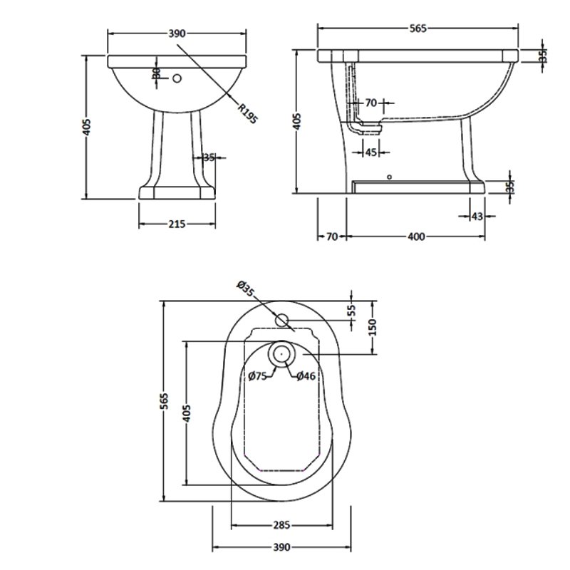Hudson Reed Richmond Back to Wall Bidet - 1 Tap Hole
