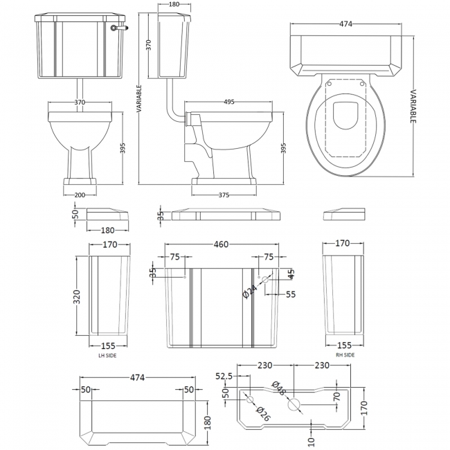 Hudson Reed Richmond Low Level Pan with Lever Cistern - Excluding Seat