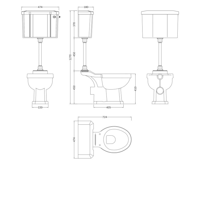 Hudson Reed Richmond Mid Level Pan with Lever Cistern and Flush Pipe Kit - Excluding Seat