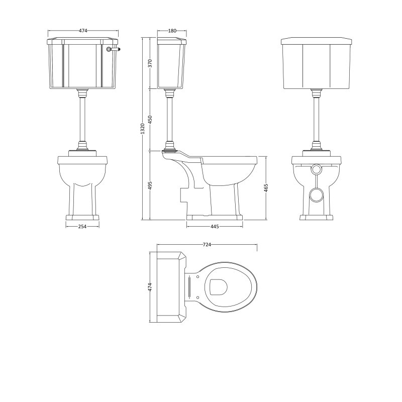 Hudson Reed Richmond Comfort Mid Level Close Coupled Pan with Cistern and Flush Pipe Kit - Excluding Seat
