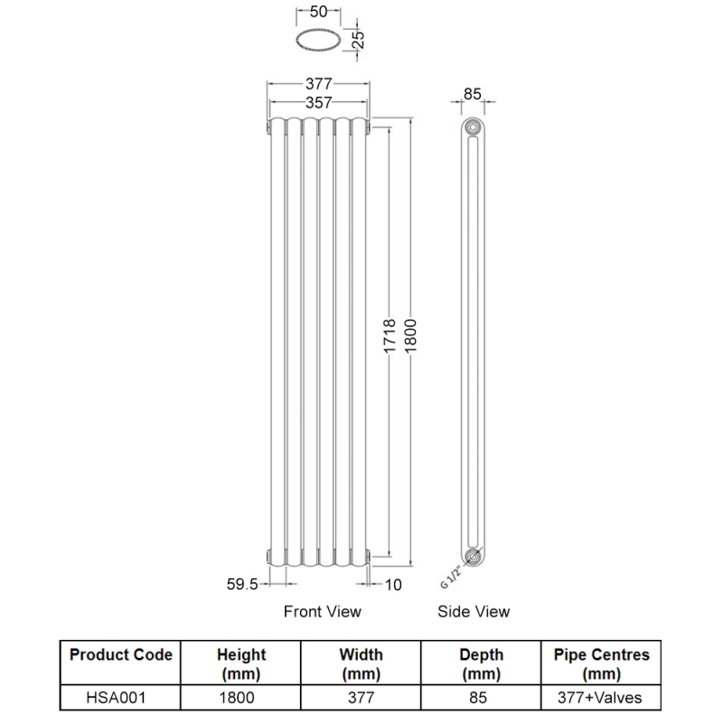 Hudson Reed Salvia Double Designer Vertical Radiator 1800mm H x 377mm W - White