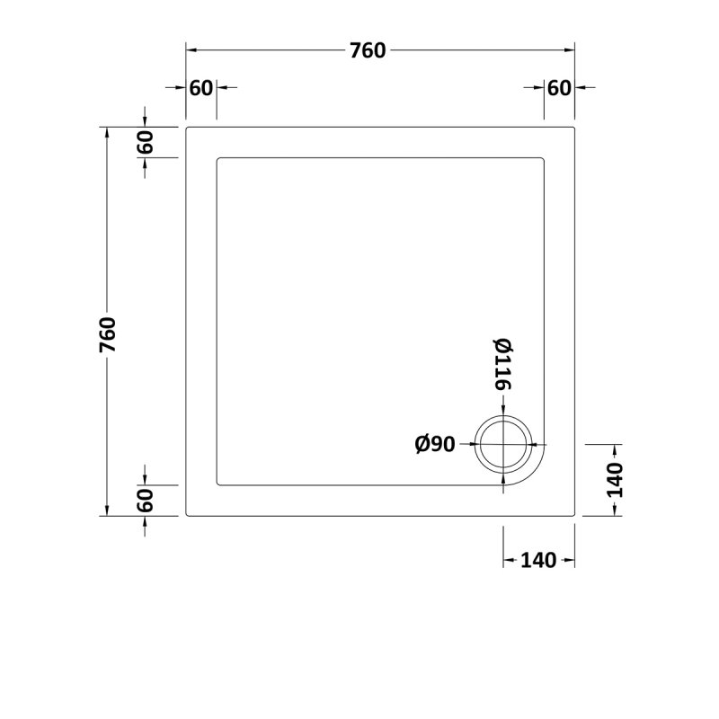 Hudson Reed Slip Resistant Square Shower Tray 760mm x 760mm - White