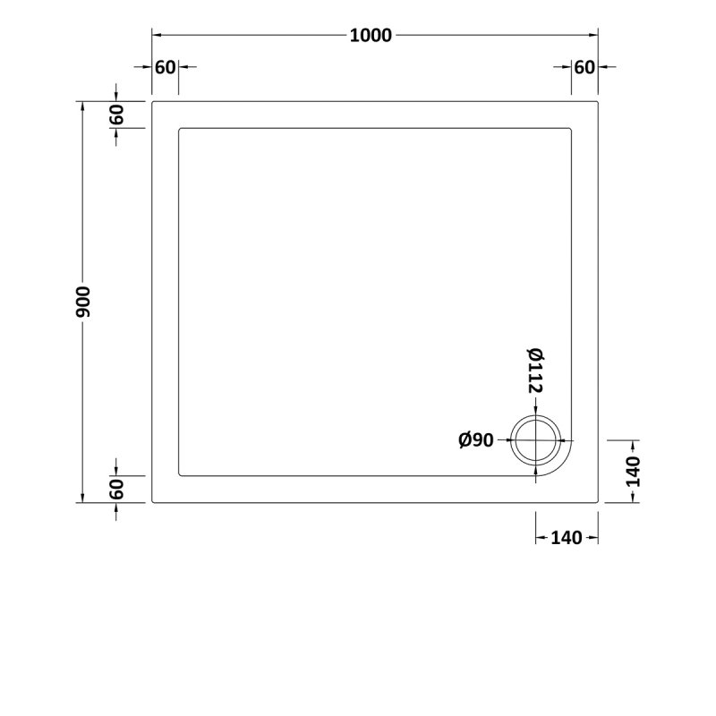 Hudson Reed Slip Resistant Rectangular Shower Tray 1000mm x 900mm - White