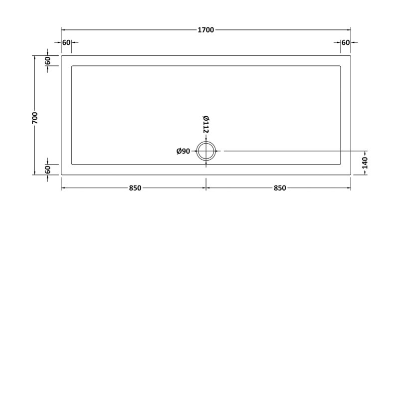 Nuie Pearlstone Slip Resistant Rectangular Shower Tray 1700mm x 700mm