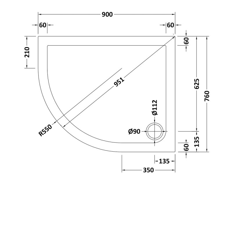 Nuie Pearlstone Slip Resistant Offset Quadrant Shower Tray 900mm x 760mm Left Handed