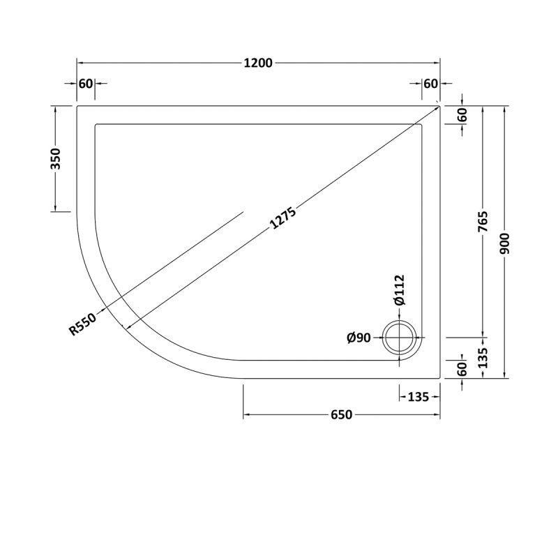 Nuie Pearlstone Slip Resistant Offset Quadrant Shower Tray 1200mm x 900mm Left Handed