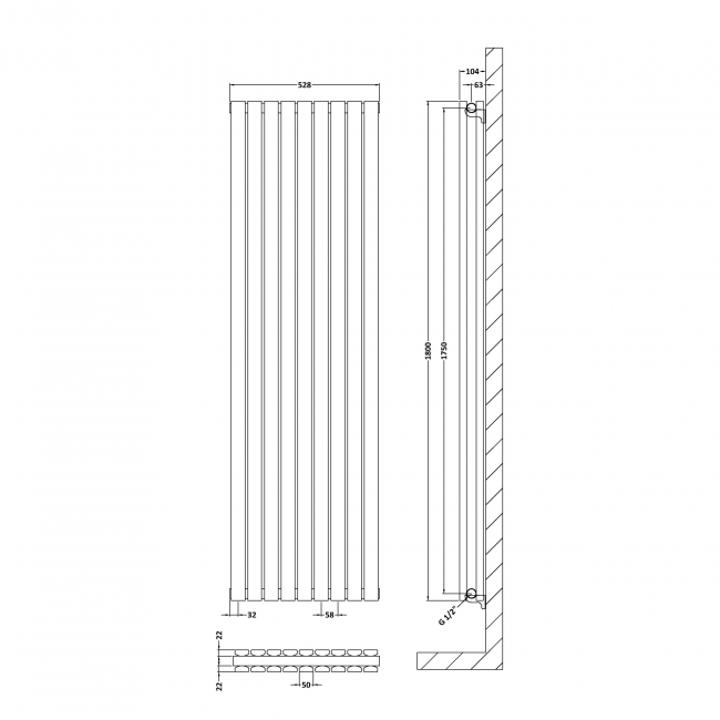 Hudson Reed Sloane Double Designer Vertical Radiator 1800mm H x 528mm W - Satin White