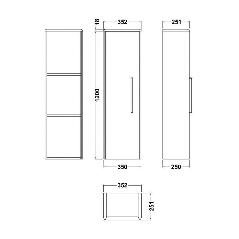 Hudson Reed Solar Wall Hung Tall Storage Unit 350mm Wide - Pure White
